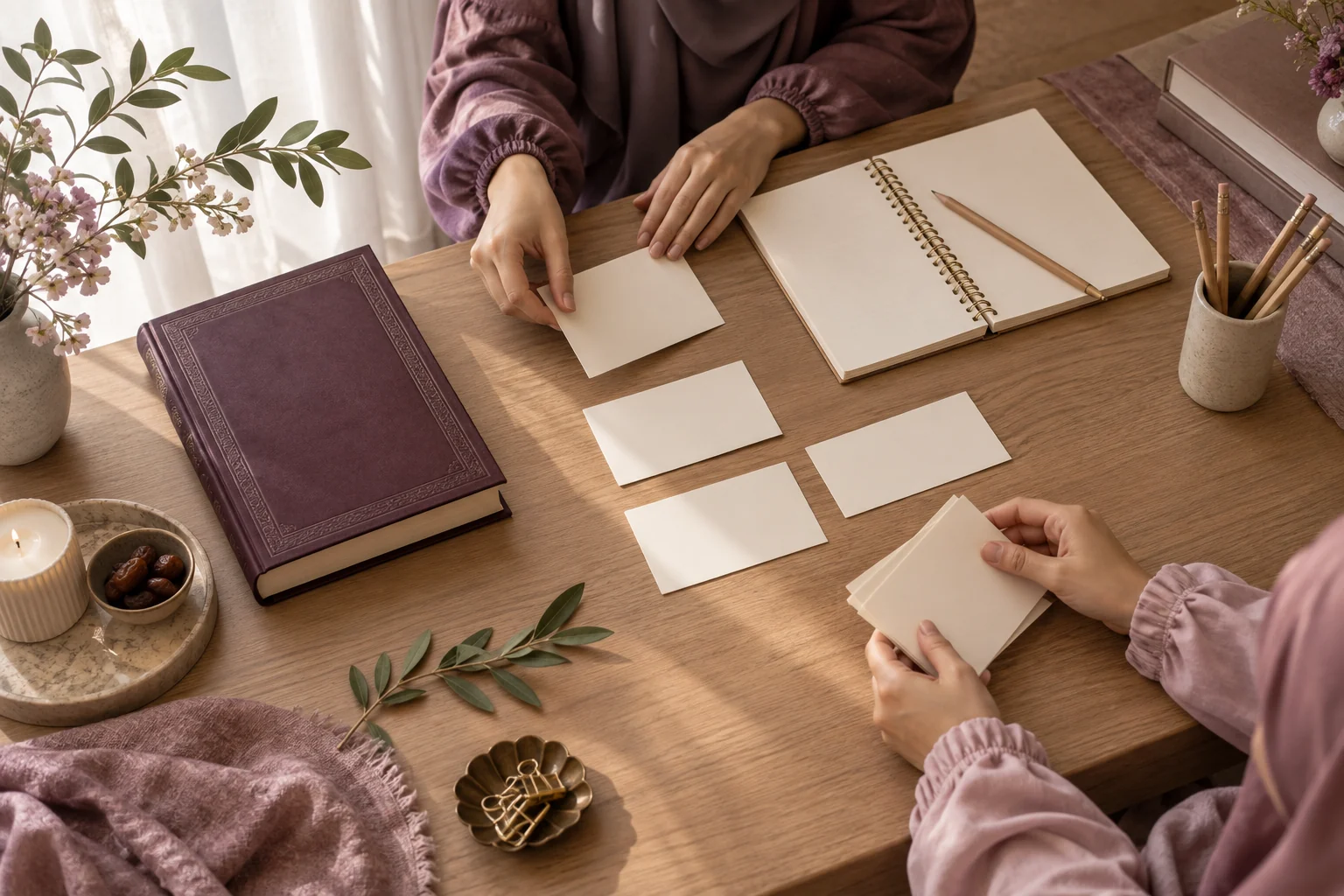 بطاقات تعليمية على طاولة